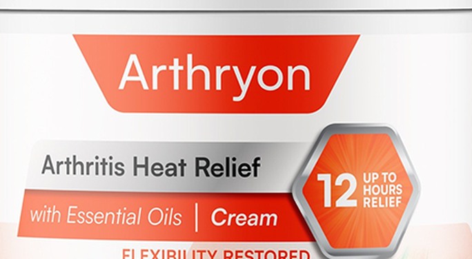 Close up of the Arthryon jar front panel showing Arthritis Heat Relief with Essential Oils and up to 12 hours relief
