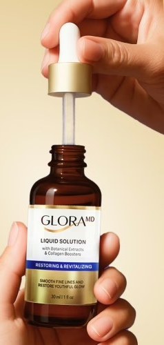 GloraMD Serumflasche aus Braunglas mit goldener Pipette, Etikett Liquid Solution, 30 ml