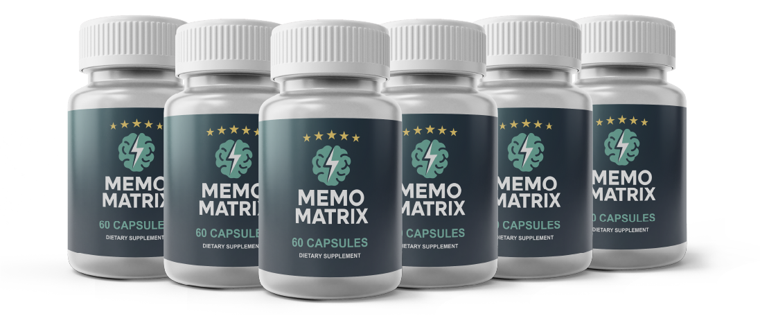 Six bottles of Memo Matrix capsules lined up