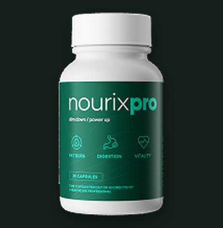Flacon Nourix PRO, étiquette vert pin avec les mentions fat burn, digestion et vitality