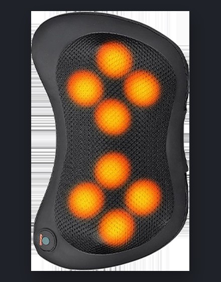 RyoZen kneading massager, black mesh body with six glowing orange heat nodes
